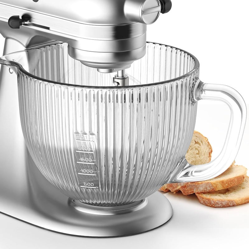 Cofun Glass Mixer Bowl for Kitchenaid Tilt-Head Stand Mixers 4.5-5 Quart, 5 qt Mixing Bowl Replacement for Kitchen aid with Measurement Markings,Handle - Image 1